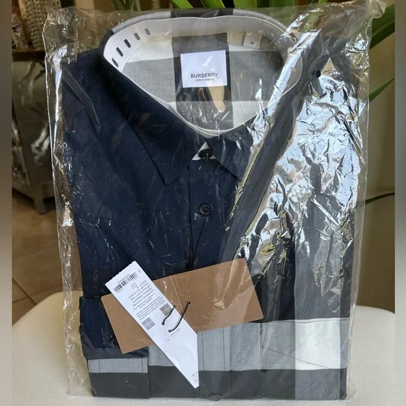 BURBERRY Check Stretch Poplin Shirt Size M